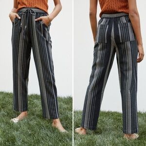 Anthropologie Essential Beach Pants XS black ivory stripes tassel neutral‎ boho